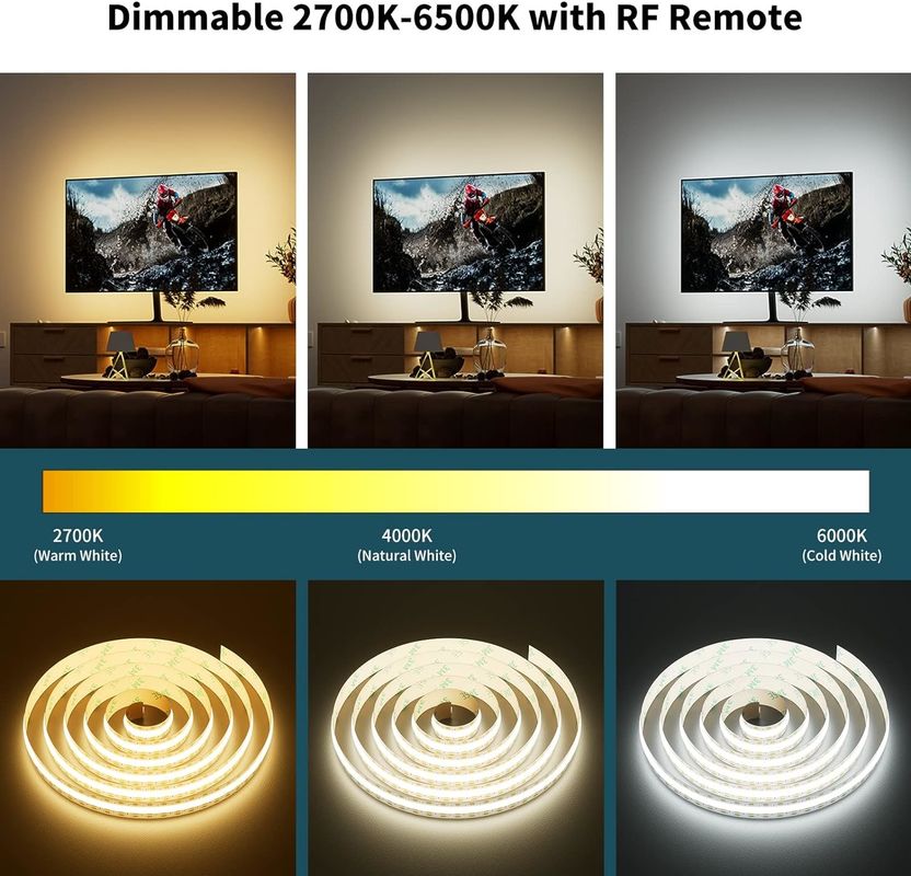 COB LED Streifenlicht CCT Stimmbare 560LEDs CRI90 2m Dimmbare 2700K-6500K 24V LED-Bandlampen für Schlafzimmer unter dem Schrank