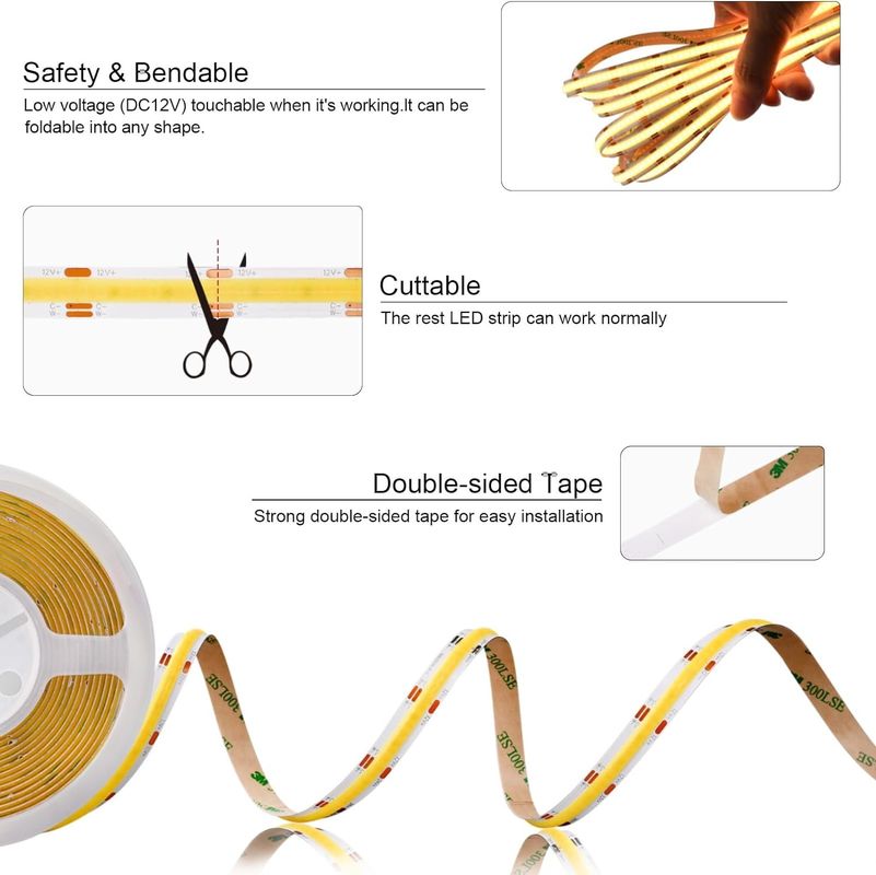 560LEDs COB LED Streifen 90 CRI CCT Flexible COB 3M mit Adapter und Mini-HF-Controller