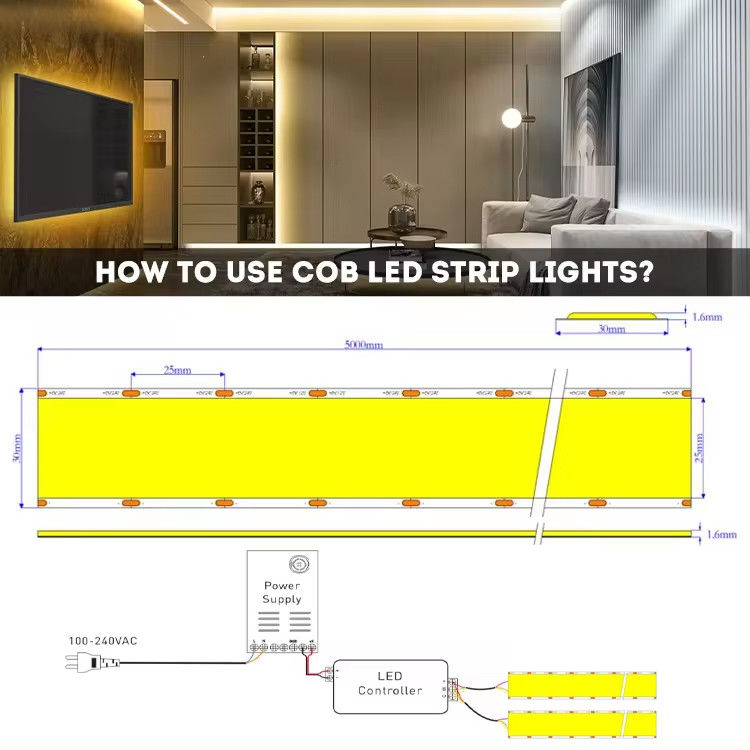 Neue Superbreite 30mm Breite 1600LEDs COB LED Streifen 5 Reihen 40W/M 90 CRI 2700K 6500K COB LED Streifenleuchten für Innenräume