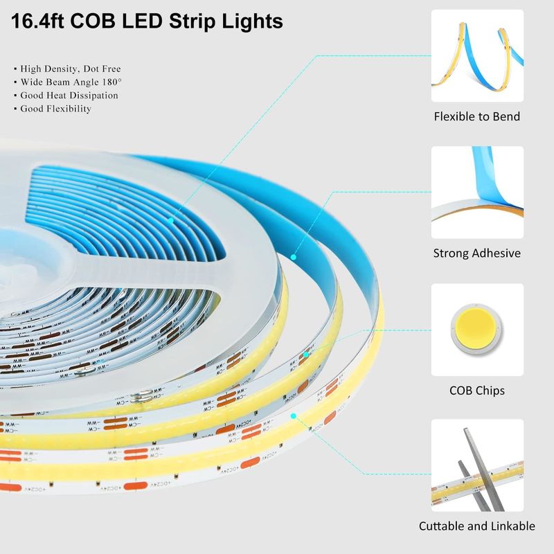 COB LED Streifenleuchten CCT (2700K-6500K Stimmbar) 2M 560LEDs/m CRI90 Led Tape Light Kit mit Boxpackung Led Streifen für Zuhause