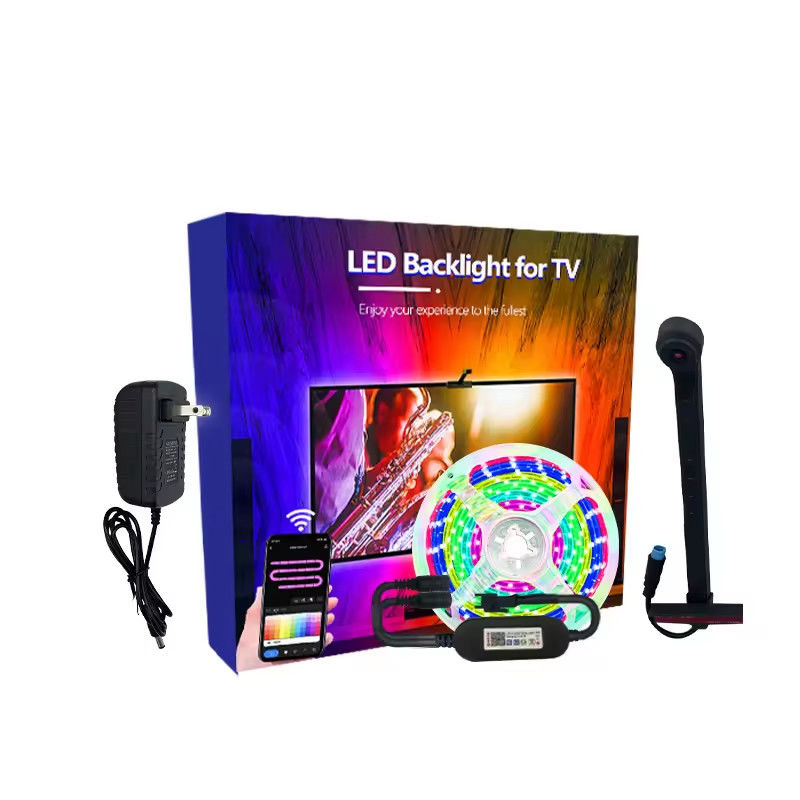 WiFi LED TV Hintergrundlicht mit Sensor für 55-75 Zoll Fernseher und PC RGBIC App-Steuerung Kompatibel mit Alexa und Google Assistant