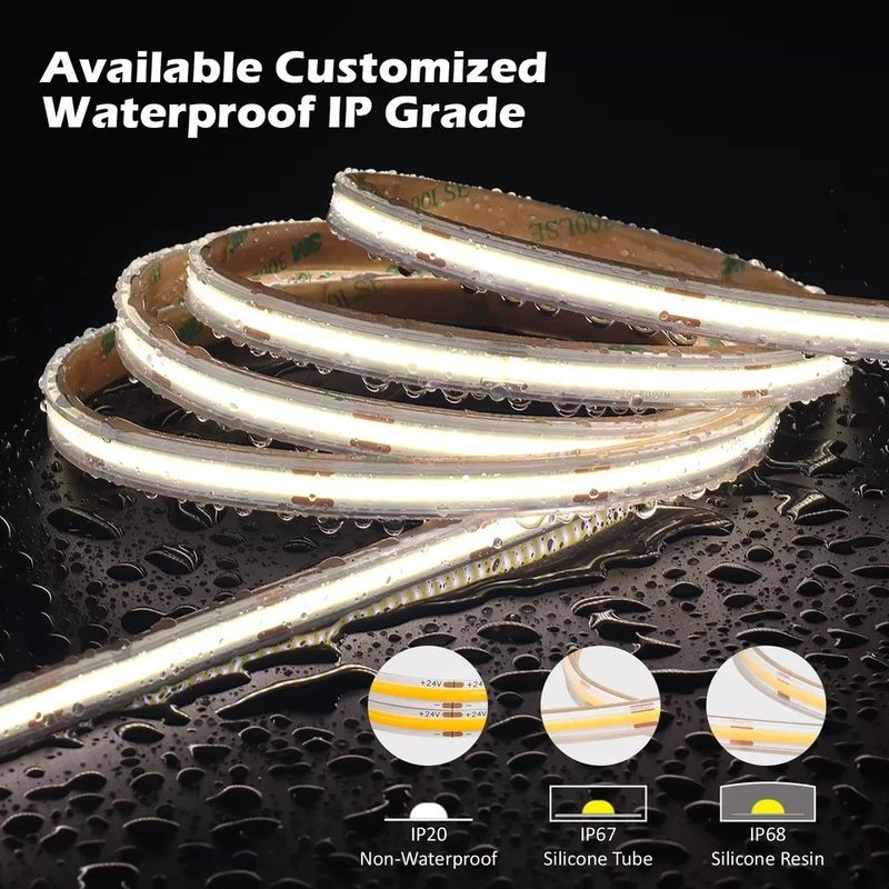 12V 24V wasserdicht IP65 IP67 IP68 CRI90 Dimmbarer 5M Flexibler COB-LED-Band für den Innen-Außenbereich