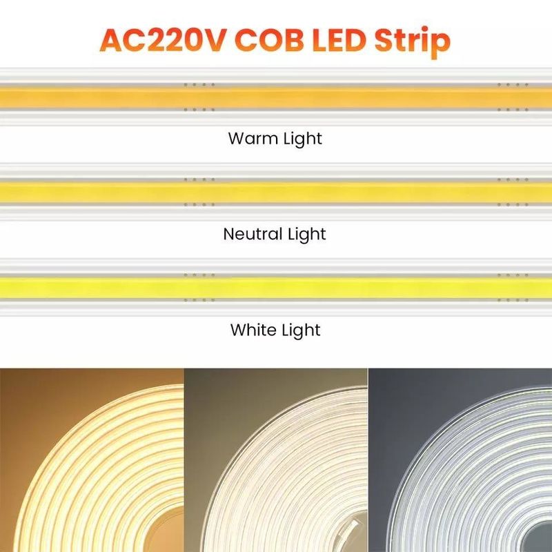 220v 280LEDs/m Weiß/Wärmweiß/Neutralweiß COB LED-Streifen CE RoHS 100m 50m Hochspannung